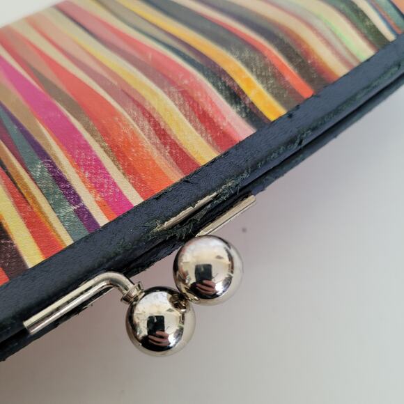 Paul Smith Colorfull Stripped Leather Kisslock Long Large Wallet Designer Boho - Picture 10 of 11